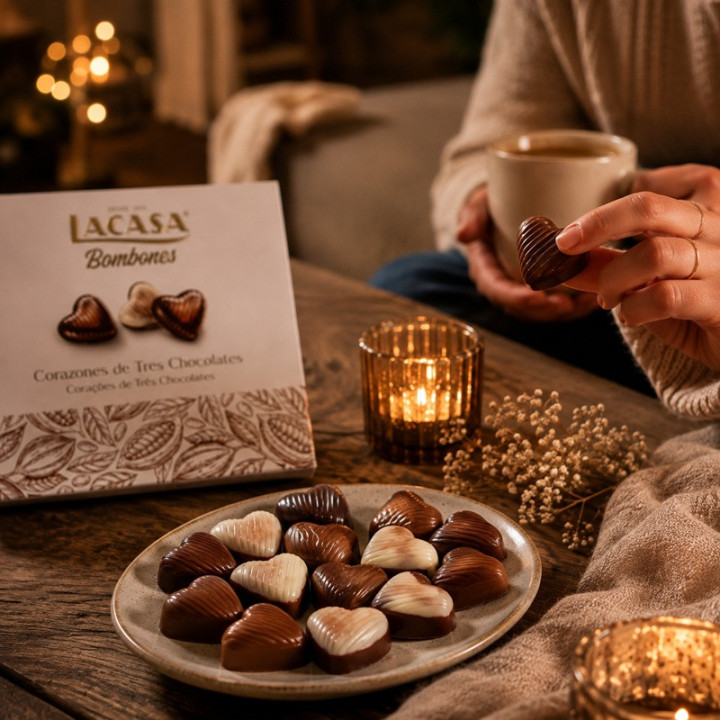 corazones tres chocolates social
