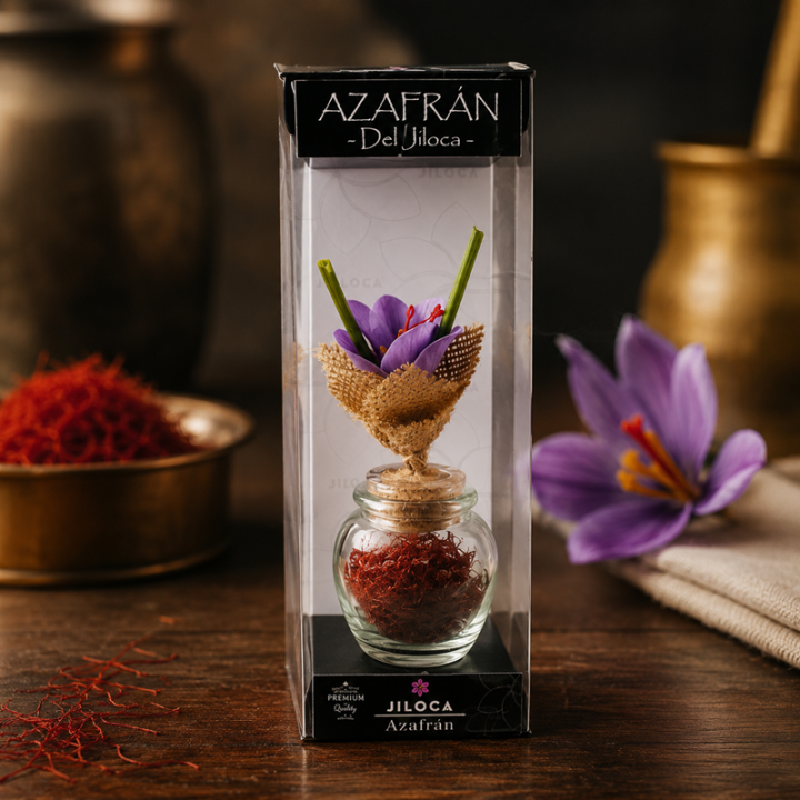 Azafrán en Hebra Selección 1g | Bote de Cristal con Flor de Porcelana | ISO 3632