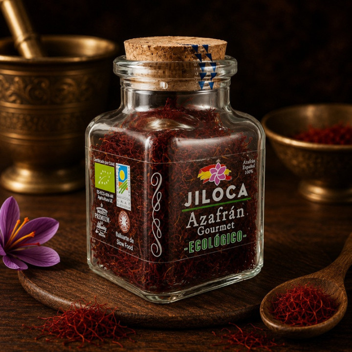 Bote de cristal con azafrán ecológico 8gr